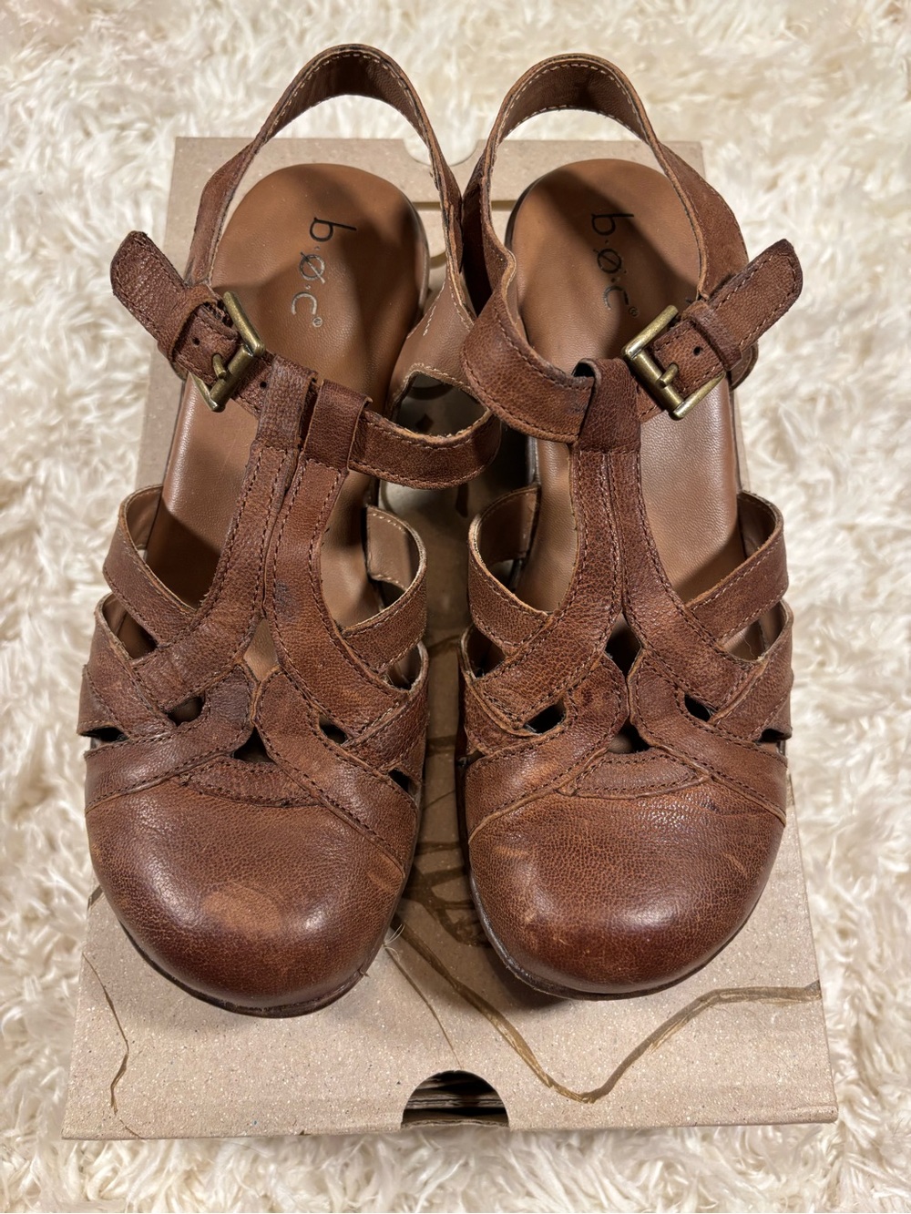 b.o.c. Persi Tan Leather Cutout T-Strap Heels-sz 7 - Picture 1 of 6